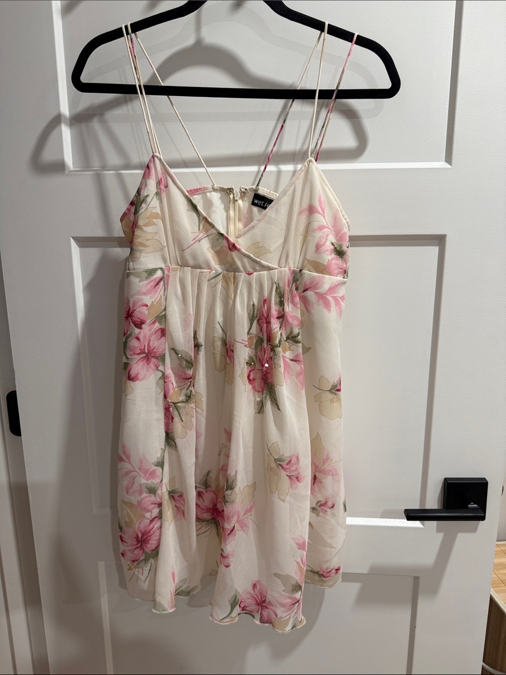 Y2K Wet Seal Floral Spaghetti Strap Mini Dress in Cream and Pink